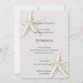 金ゴールドホワイトヒトスターフィッシュクリーム誕生日 招待状 (正面)