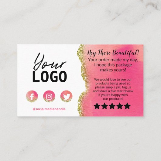 金ゴールドホワイトピンクグリッターエージェイト購入ありがとうございます 名刺 (裏面)