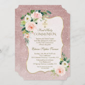 金ゴールドホワイトピンクフローラ第1聖餐式 招待状 (正面/裏面)