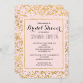 金ゴールドホワイトピンク紙吹雪ブライダルシャワー 招待状 (正面/裏面)