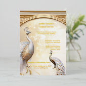 金ゴールドホワイトピーコクエレガント実在 箔招待状 (立ち正面)