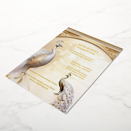 金ゴールドホワイトピーコクエレガント実在 箔招待状 (回転した状態)