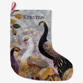 金ゴールドホワイトピーコックスクリスマス名 ラージクリスマスストッキング (正面)