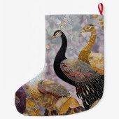 金ゴールドホワイトピーコックスクリスマス名 ラージクリスマスストッキング (裏面)