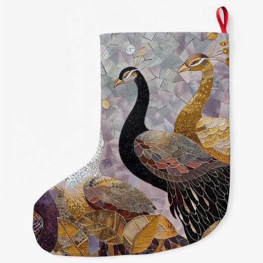 金ゴールドホワイトピーコックスクリスマス名 ラージクリスマスストッキング (裏面)