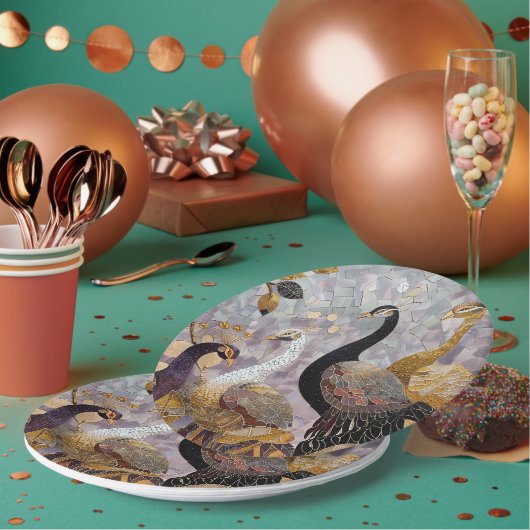 金ゴールドホワイトピーコックスクリスマス ペーパープレート (複数)