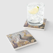 金ゴールドホワイトピーコック ストーンコースター (横)