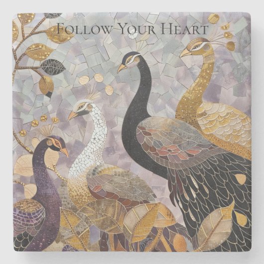 金ゴールドホワイトピーコック ストーンコースター (正面)