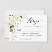 金ゴールドホワイトピーニー結婚フローラの食事応答 出欠カード (正面)