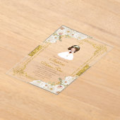 金ゴールドホワイトフラワーガールファースト聖餐式 アクリル招待状 (レイダウン)