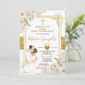 金ゴールドホワイトフラワーガールファースト聖餐式 招待状 (スタンド正面)