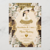 金ゴールドホワイトフラワープレセンタシオンデトレアニョス 招待状 (正面/裏面)