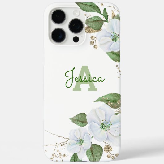 金ゴールドホワイトフローラウォーターカラーモノグラムスクリプトシック Case-Mate iPhoneケース (裏面)