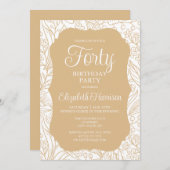 金ゴールドホワイトフローラウーマン40歳パーティー 招待状 (正面/裏面)