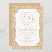 金ゴールドホワイトフローラウーマン40歳パーティー 招待状 (正面/裏面)