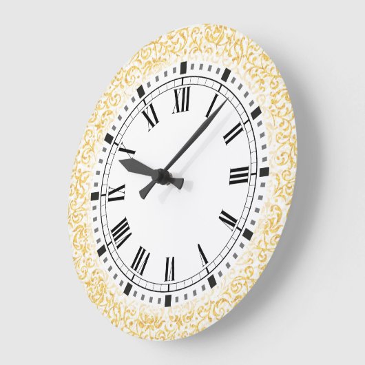 金ゴールドホワイトフローラダマスクウィリアムインスパイアモリス ラージ壁時計 (傾斜)