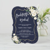 金ゴールドホワイトフローラネイビーバチェロレッテ週末 招待状 (スタンド正面)