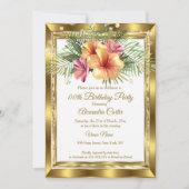 金ゴールドホワイトフローラハイビスカスバースデーパーティー 招待状 (正面)
