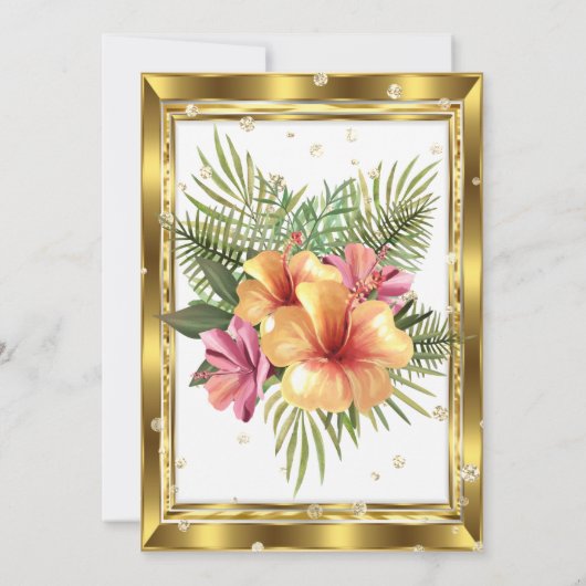 金ゴールドホワイトフローラハイビスカスバースデーパーティー 招待状 (裏面)