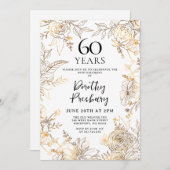 金ゴールドホワイトフローラ60th Birthday Partyへの招待 招待状 (正面/裏面)