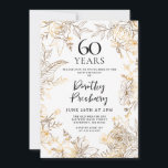 金ゴールドホワイトフローラ60th Birthday Partyへの招待 招待状<br><div class="desc">エレガント金ゴールドラインアートのバラと離れ詳細は、あなたの60歳の誕生日パーティーのを取り囲む。</div>