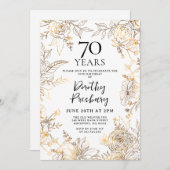 金ゴールドホワイトフローラ70th Birthday Partyへの招待 招待状 (正面/裏面)