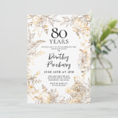金ゴールドホワイトフローラ80th誕生日パーティー 招待状 (スタンド正面)