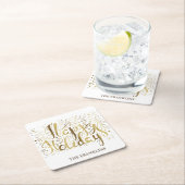 金ゴールドホワイトブラシスクリプトハッピーホリデーズクリスマス スクエアペーパーコースター (インサイチュ)