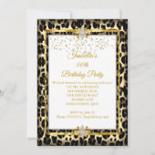金ゴールドホワイトブラックアニマルプリント誕生日パーティー 招待状 (正面)