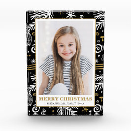 金ゴールドホワイトブラックドゥードルパインホリデー フォトブロック