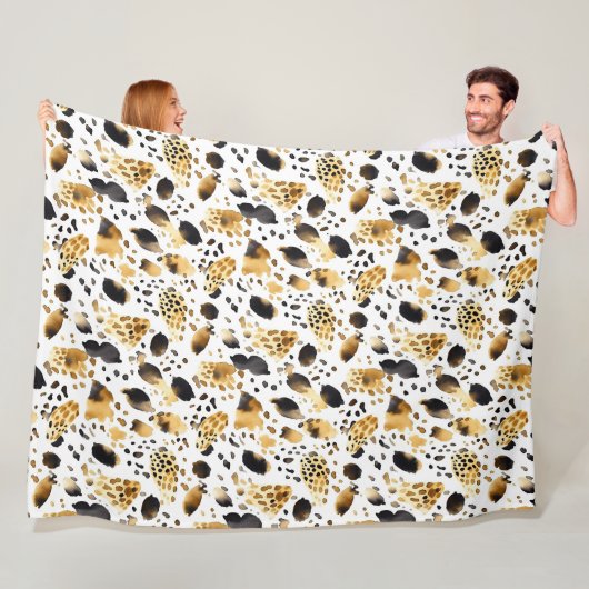 金ゴールドホワイトブラックレオパード抽象芸術 フリースブランケット (インサイチュ)