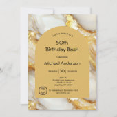 金ゴールドホワイトブラック大理石アーチ50誕生日彼の彼女 招待状 (正面)