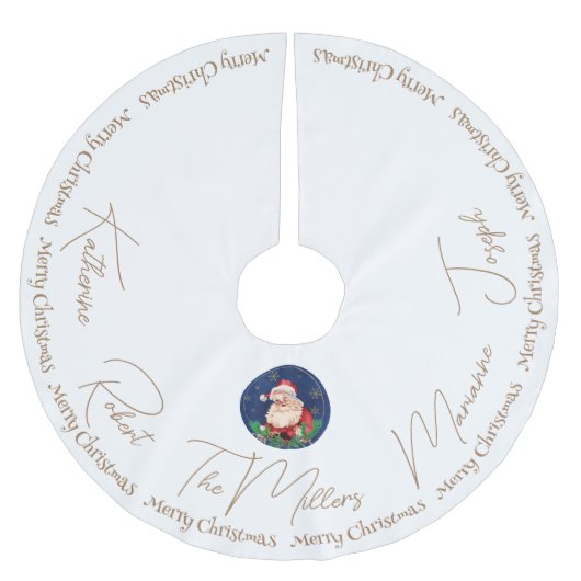 金ゴールドホワイトブルーサンタクラシックンヴィンテージクリスマス ブラッシュドポリエステルツリースカート (正面)