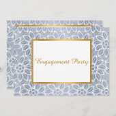 金ゴールドホワイトブルーレースヴィンテージ婚約パーティ 招待状 (正面/裏面)