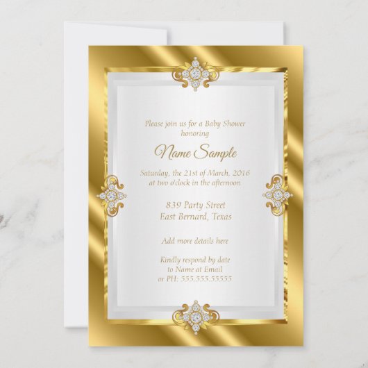 金ゴールドホワイトプリンセスベビーシャワーエスニック 招待状 (裏面)