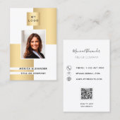 金ゴールドホワイトプロフ企業のォトロゴQRコード 名刺 (正面/裏面)