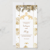金ゴールドホワイトヘナ象インディアン結婚式の招待 (正面)