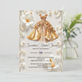 金ゴールドホワイトボールガウン花嫁になるブライダルシャワー 招待状 (スタンド正面)