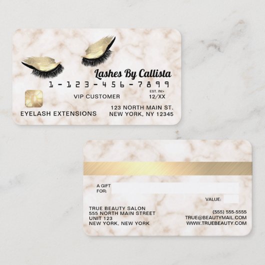 金ゴールドホワイトマーブルグリッターラッシュクレジット 名刺 (正面/裏面)