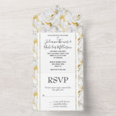 金ゴールドホワイトマーブル結婚ズ オールインワン招待状 (内側)