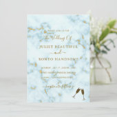 金ゴールドホワイトマーブル結婚式招待状アンドシャンパン (スタンド正面)