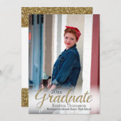 金ゴールドホワイトミスト写真高校卒業 招待状 (正面/裏面)