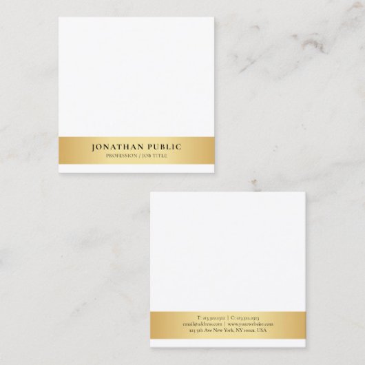金ゴールドホワイトミニマルテンプレートモダンプロフェッショナル スクエア名刺 (正面/裏面)