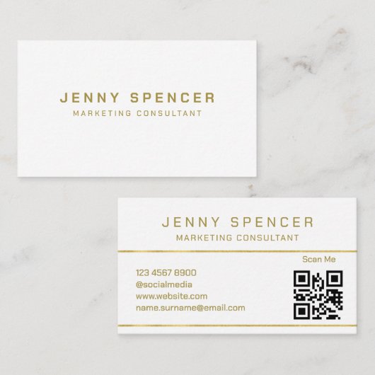 金ゴールドホワイトミニマルQRコードプロフェッショナル 名刺 (正面/裏面)