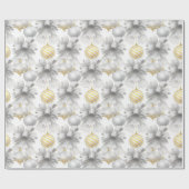 金ゴールドホワイトメタリックボウズ&オーナメントホリデー ラッピングペーパー (フラット)