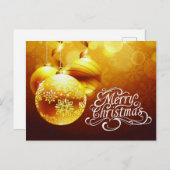 金ゴールドホワイトメリークリスマスオーナメント シーズンポストカード (正面/裏面)