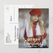 金ゴールドホワイトメリークリスマスホリデーズファミリー | フォト シーズンポストカード (正面/裏面)