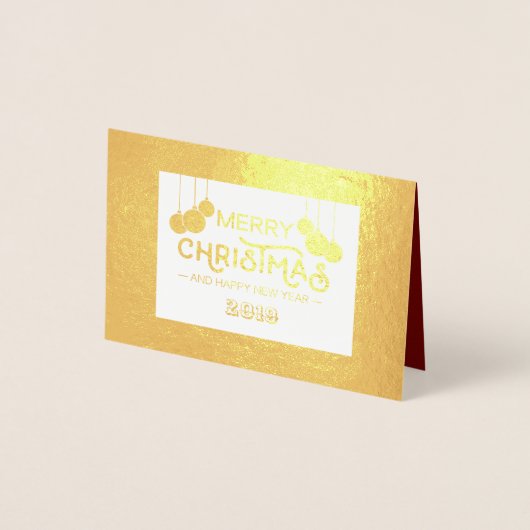 金ゴールドホワイトメリークリスマス&ハッピーニューイヤー 箔カード (正面)