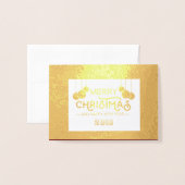 金ゴールドホワイトメリークリスマス&ハッピーニューイヤー 箔カード (封筒付き正面)
