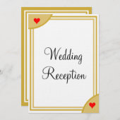金ゴールドホワイトモノグラムウェディングレセプションハート 招待状 (正面/裏面)